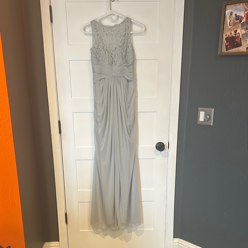 Elegant Gray Lace Evening Gown